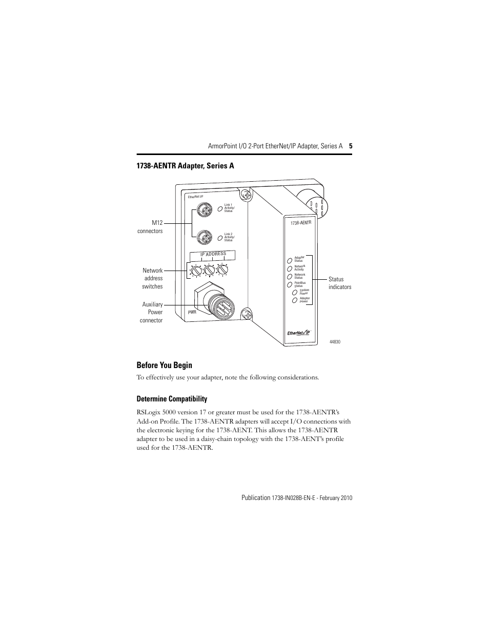 Before you begin, Determine compatibility, 1738-aentr adapter, series a | Rockwell Automation 1738-AENTR Armorpoint 2 Port Enet Adapter User Manual | Page 5 / 24