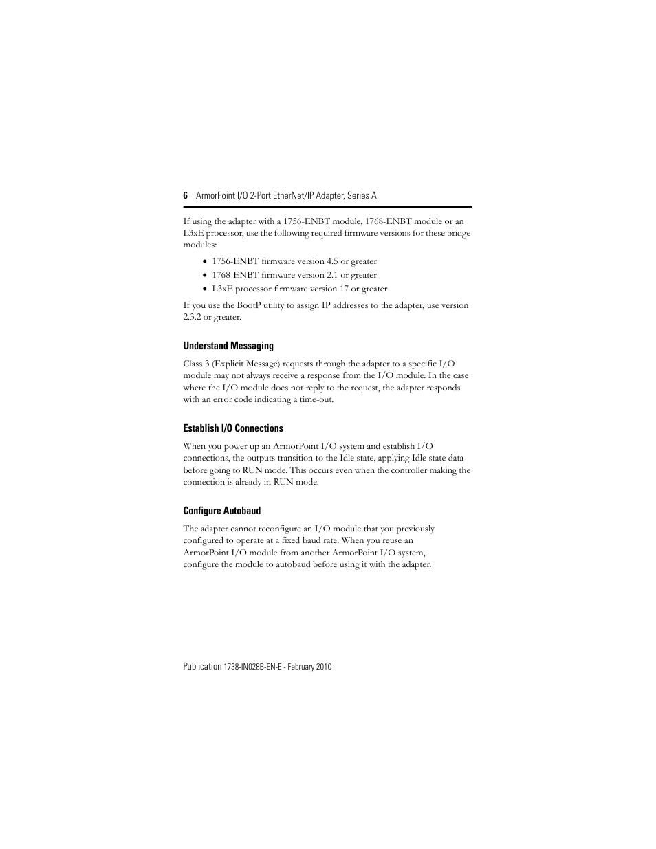 Understand messaging, Establish i/o connections, Configure autobaud | Rockwell Automation 1738-AENTR Armorpoint 2 Port Enet Adapter User Manual | Page 6 / 24