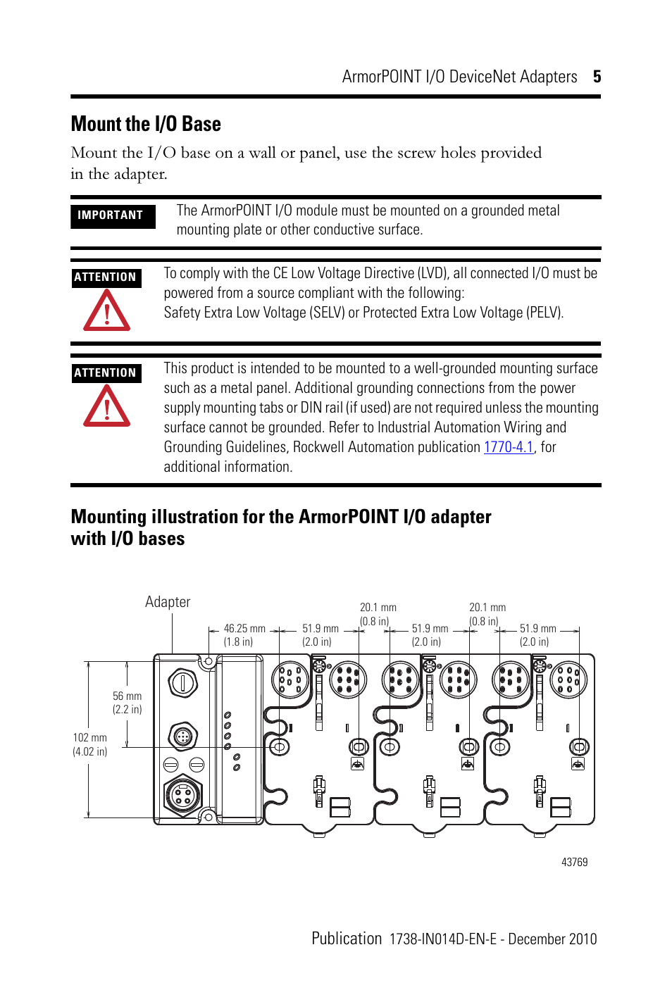 Mount the i/o base, Armorpoint i/o devicenet adapters 5 publication | Rockwell Automation 1738-ADNX ArmorPoint DeviceNet Adapters, Series A User Manual | Page 5 / 16