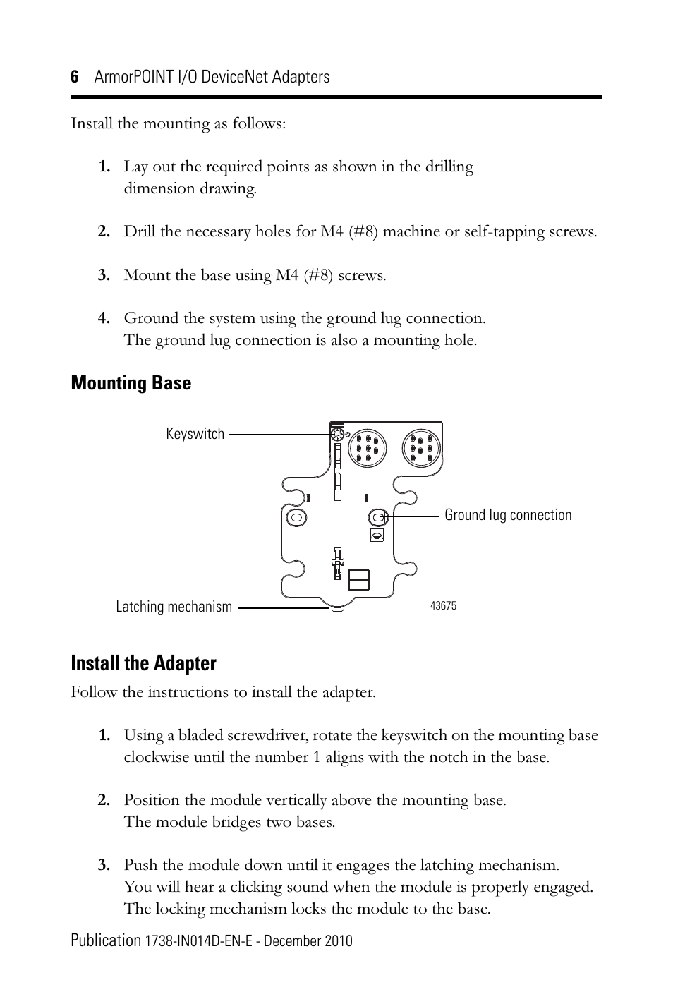 Install the adapter | Rockwell Automation 1738-ADNX ArmorPoint DeviceNet Adapters, Series A User Manual | Page 6 / 16