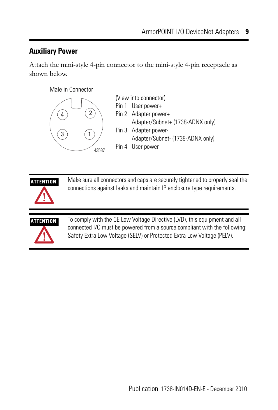 Auxiliary power | Rockwell Automation 1738-ADNX ArmorPoint DeviceNet Adapters, Series A User Manual | Page 9 / 16
