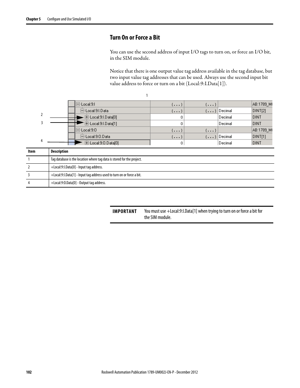 Turn on or force a bit | Rockwell Automation 1789-L10_L30_L60 SoftLogix 5800 System User Manual User Manual | Page 102 / 268