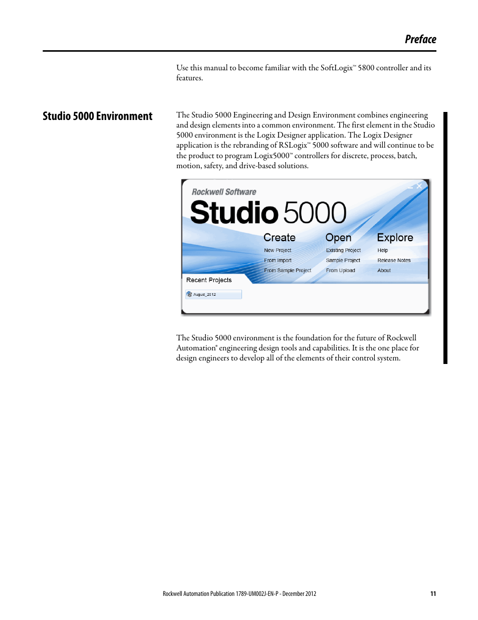 Preface, Studio 5000 environment | Rockwell Automation 1789-L10_L30_L60 SoftLogix 5800 System User Manual User Manual | Page 11 / 268