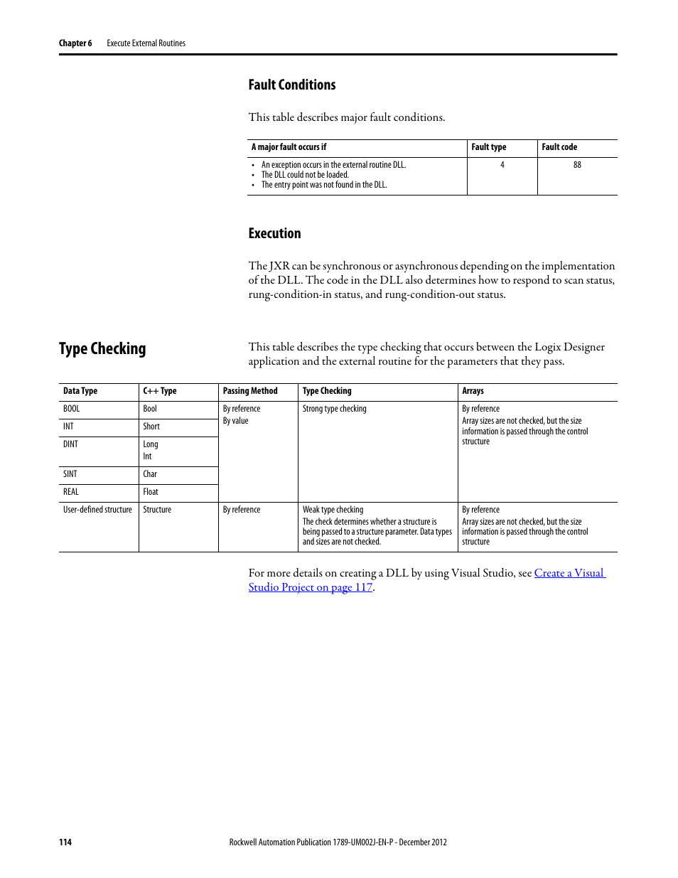 Fault conditions, Execution, Type checking | Fault conditions execution | Rockwell Automation 1789-L10_L30_L60 SoftLogix 5800 System User Manual User Manual | Page 114 / 268