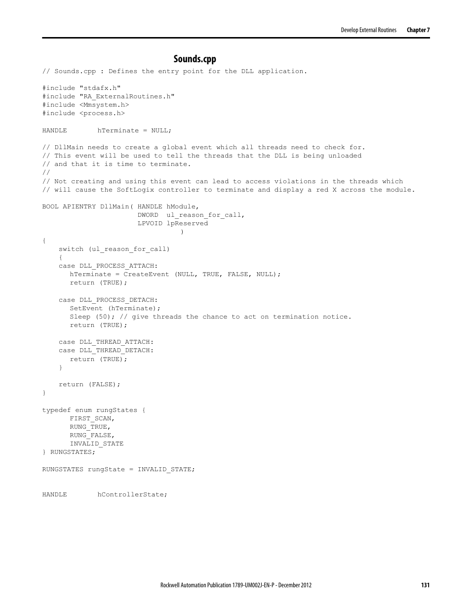 Sounds.cpp | Rockwell Automation 1789-L10_L30_L60 SoftLogix 5800 System User Manual User Manual | Page 131 / 268
