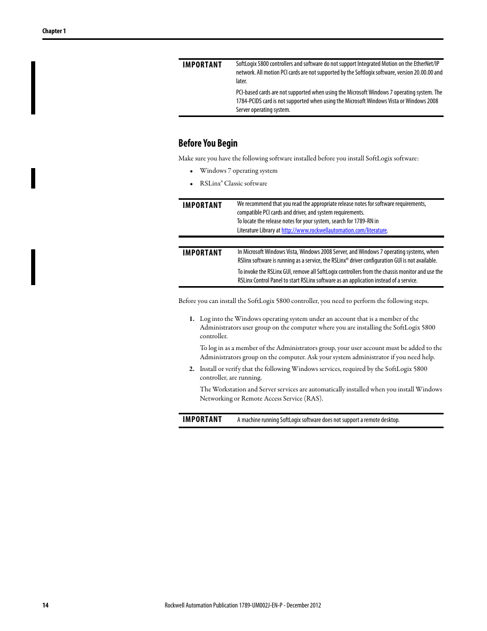 Before you begin | Rockwell Automation 1789-L10_L30_L60 SoftLogix 5800 System User Manual User Manual | Page 14 / 268