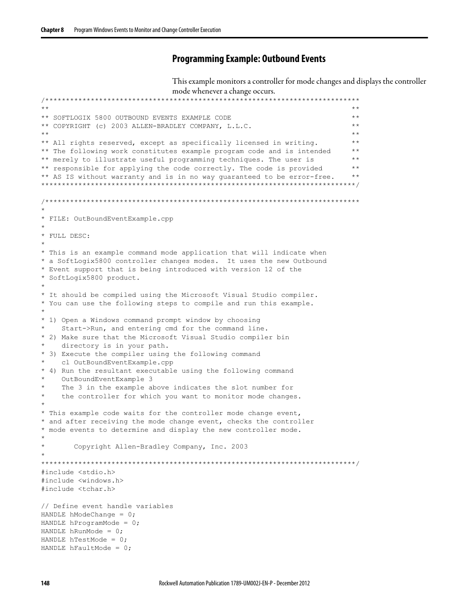 Programming example: outbound events | Rockwell Automation 1789-L10_L30_L60 SoftLogix 5800 System User Manual User Manual | Page 148 / 268