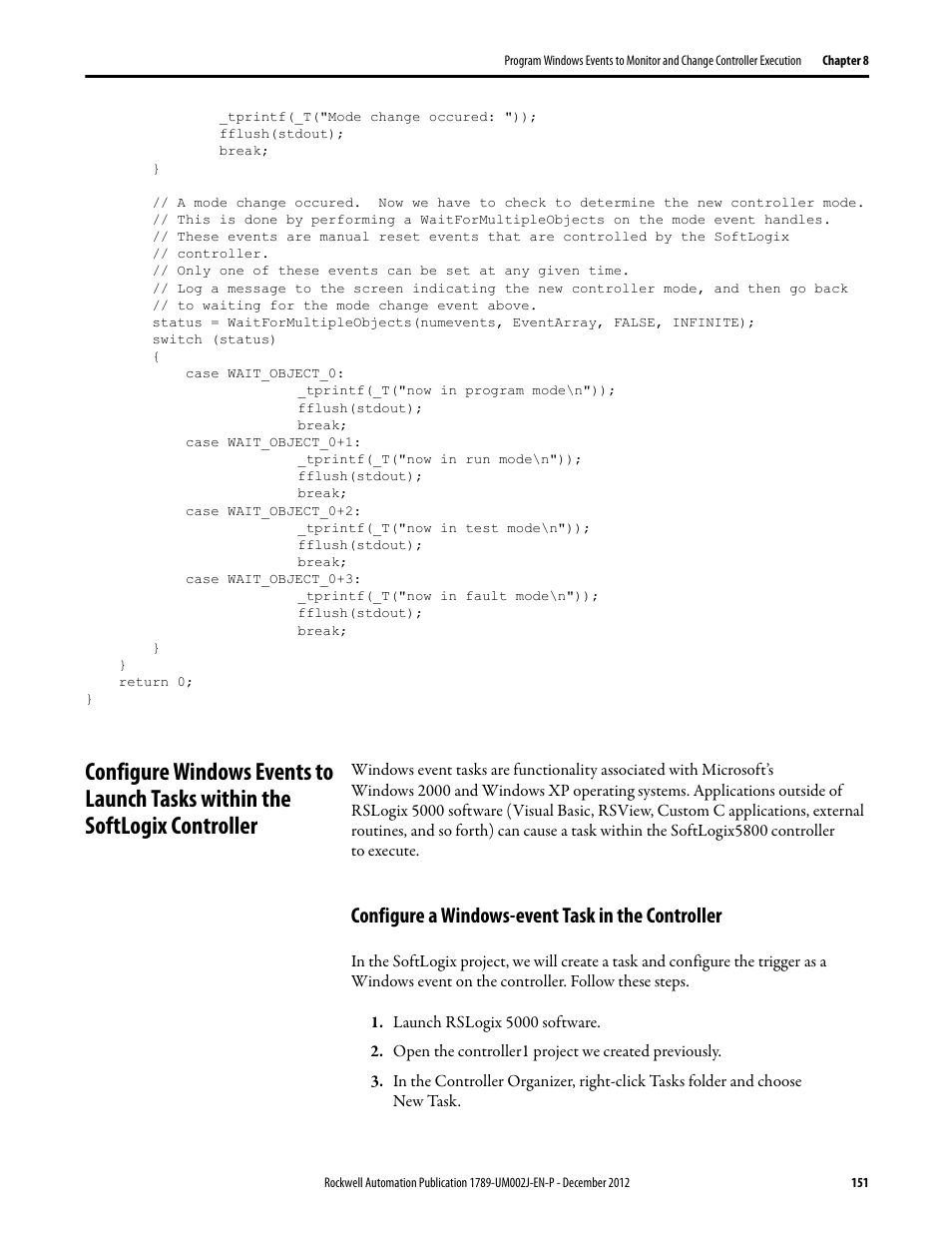 Configure a windows-event task in the controller, Controller | Rockwell Automation 1789-L10_L30_L60 SoftLogix 5800 System User Manual User Manual | Page 151 / 268