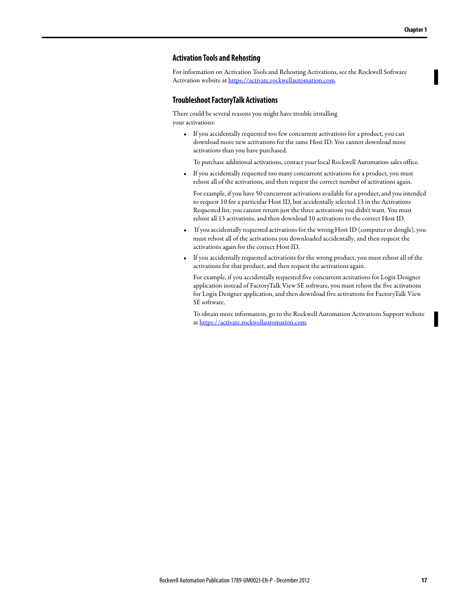 Activation tools and rehosting, Troubleshoot factorytalk activations, Troubleshoot factorytalk activations l | T roubleshoot factorytalk activations | Rockwell Automation 1789-L10_L30_L60 SoftLogix 5800 System User Manual User Manual | Page 17 / 268