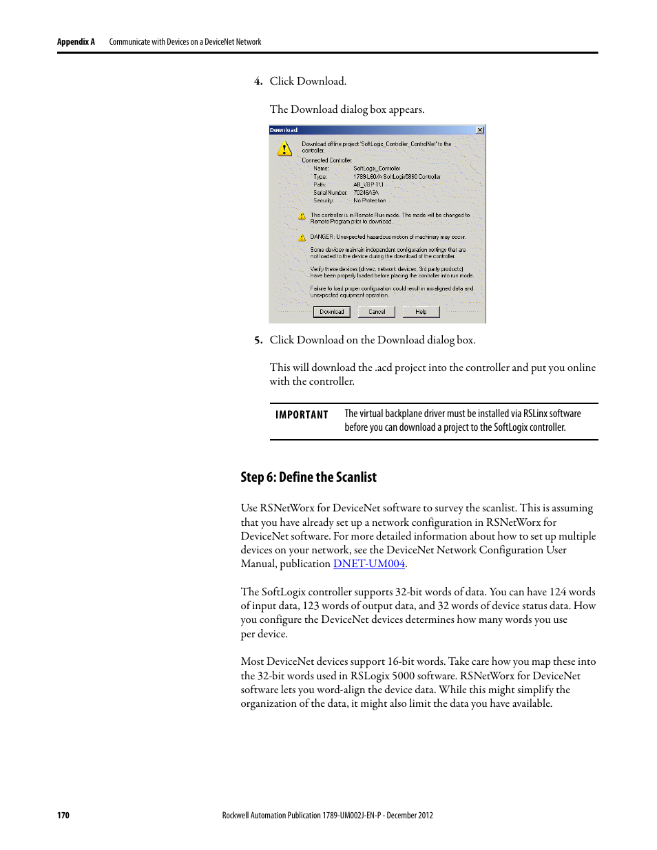 Step 6: define the scanlist | Rockwell Automation 1789-L10_L30_L60 SoftLogix 5800 System User Manual User Manual | Page 170 / 268