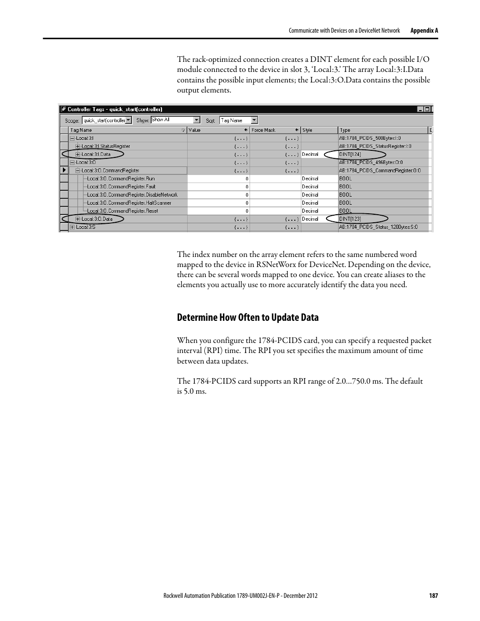 Determine how often to update data | Rockwell Automation 1789-L10_L30_L60 SoftLogix 5800 System User Manual User Manual | Page 187 / 268