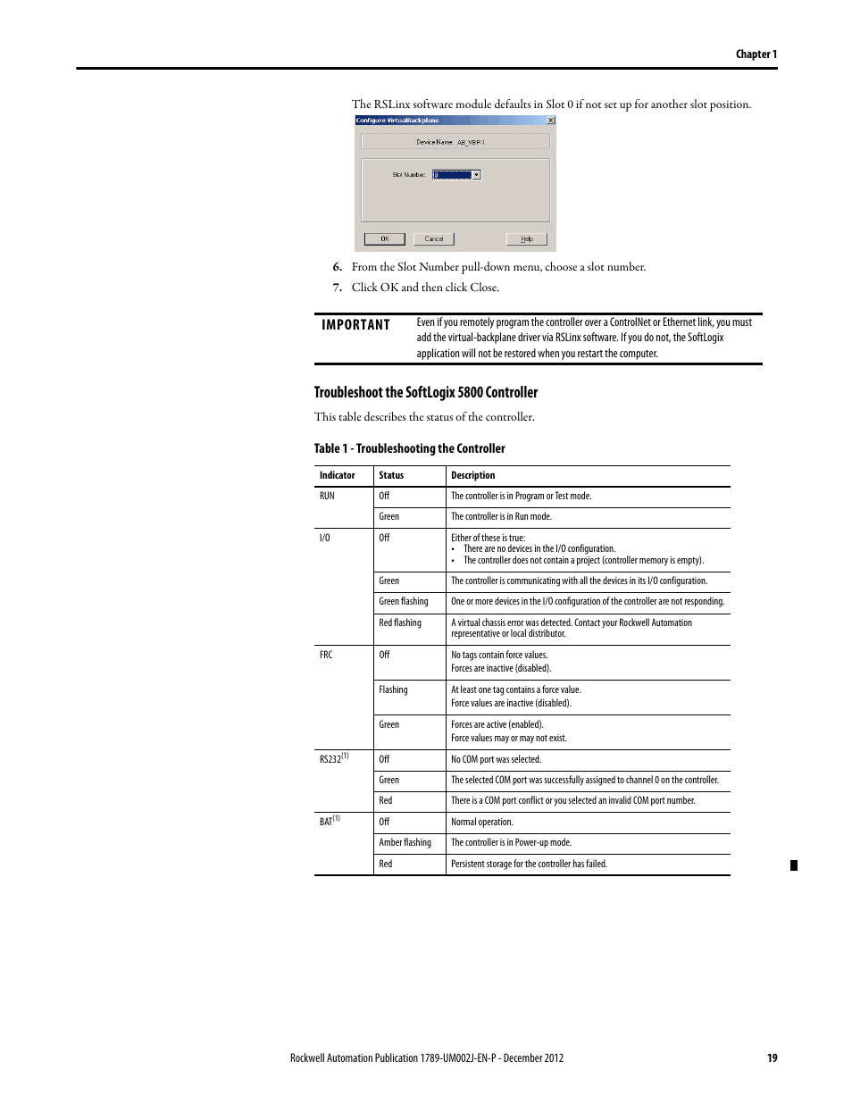 Troubleshoot the softlogix 5800 controller, Important | Rockwell Automation 1789-L10_L30_L60 SoftLogix 5800 System User Manual User Manual | Page 19 / 268