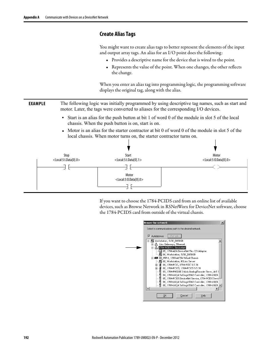 Create alias tags | Rockwell Automation 1789-L10_L30_L60 SoftLogix 5800 System User Manual User Manual | Page 192 / 268