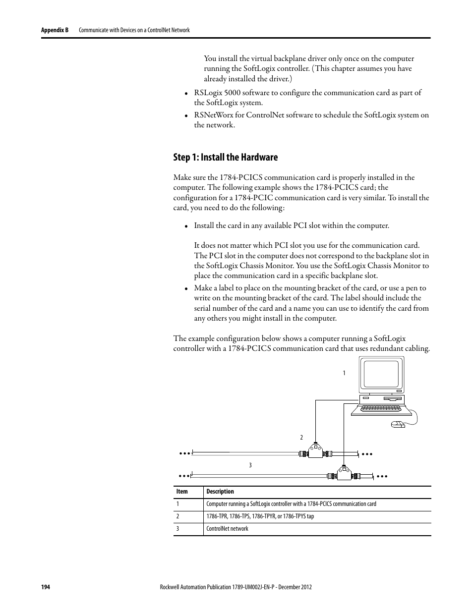 Step 1: install the hardware | Rockwell Automation 1789-L10_L30_L60 SoftLogix 5800 System User Manual User Manual | Page 194 / 268