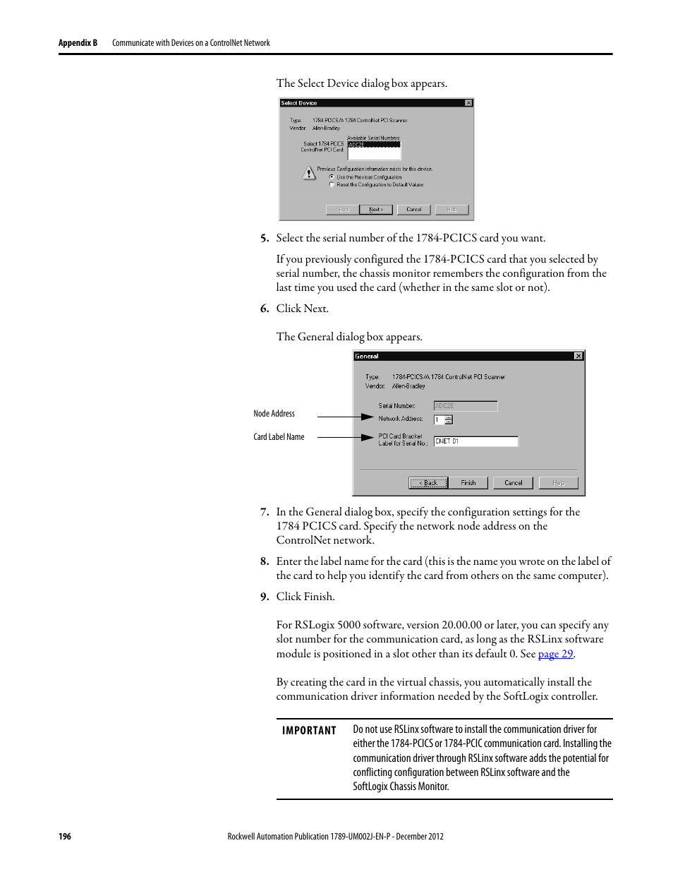 Rockwell Automation 1789-L10_L30_L60 SoftLogix 5800 System User Manual User Manual | Page 196 / 268