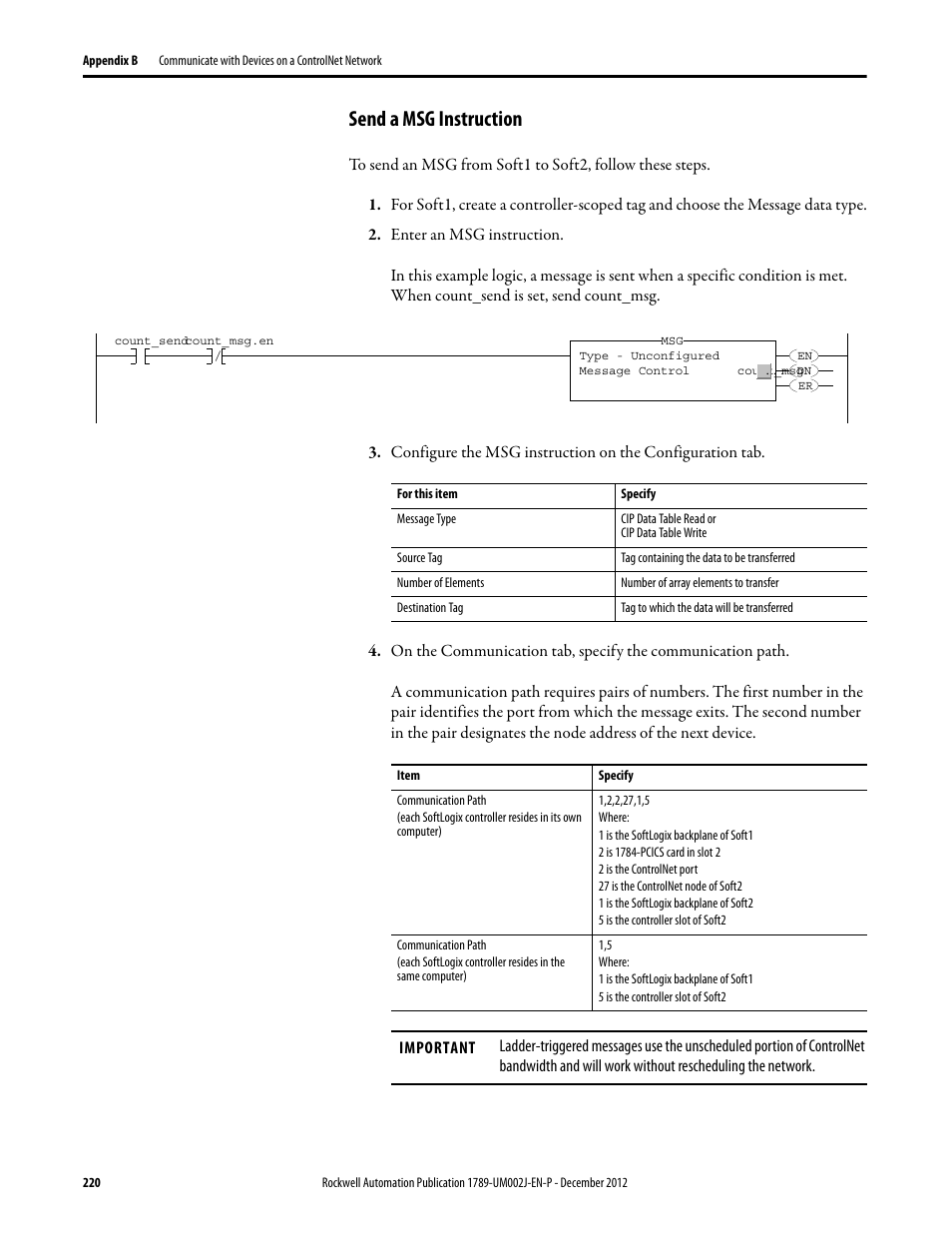 Send a msg instruction | Rockwell Automation 1789-L10_L30_L60 SoftLogix 5800 System User Manual User Manual | Page 220 / 268