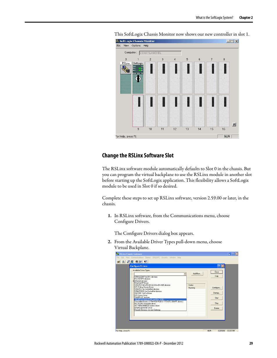 Change the rslinx software slot | Rockwell Automation 1789-L10_L30_L60 SoftLogix 5800 System User Manual User Manual | Page 29 / 268