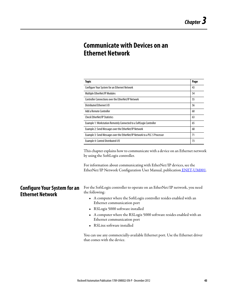 Communicate with devices on an ethernet network, Configure your system for an ethernet network, Chapter 3 | Chapter | Rockwell Automation 1789-L10_L30_L60 SoftLogix 5800 System User Manual User Manual | Page 43 / 268