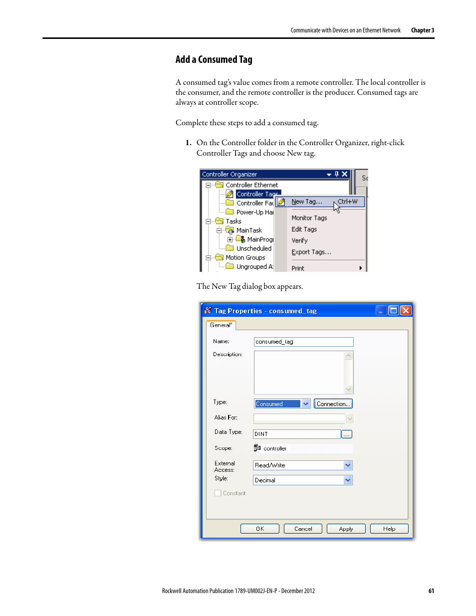 Add a consumed tag | Rockwell Automation 1789-L10_L30_L60 SoftLogix 5800 System User Manual User Manual | Page 61 / 268