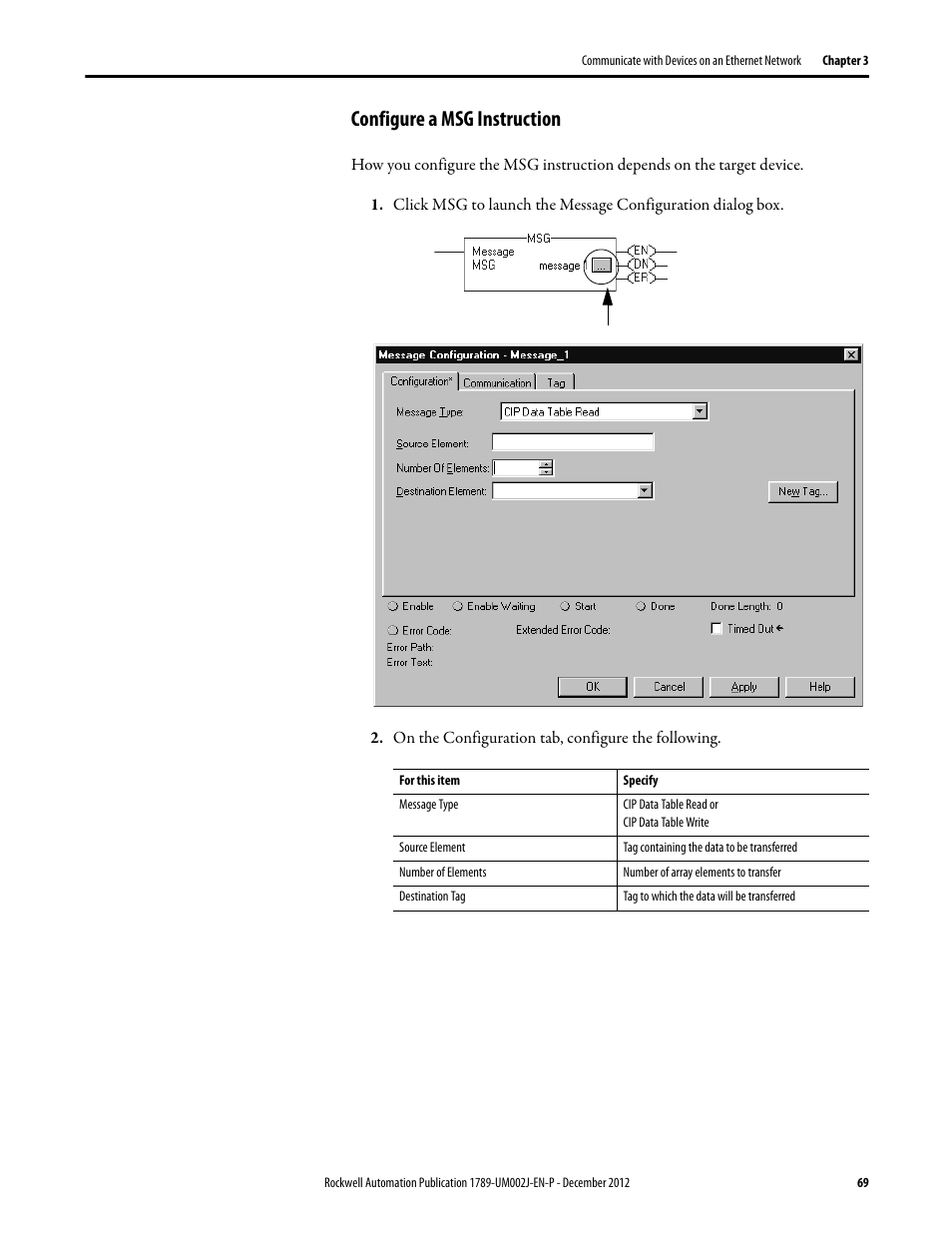 Configure a msg instruction | Rockwell Automation 1789-L10_L30_L60 SoftLogix 5800 System User Manual User Manual | Page 69 / 268