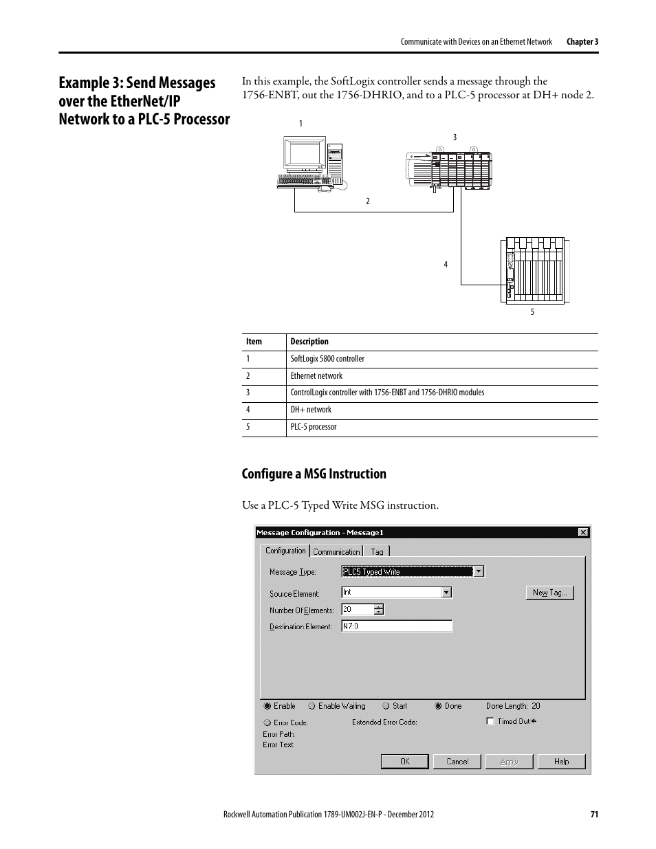 Configure a msg instruction, To a plc-5 processor | Rockwell Automation 1789-L10_L30_L60 SoftLogix 5800 System User Manual User Manual | Page 71 / 268