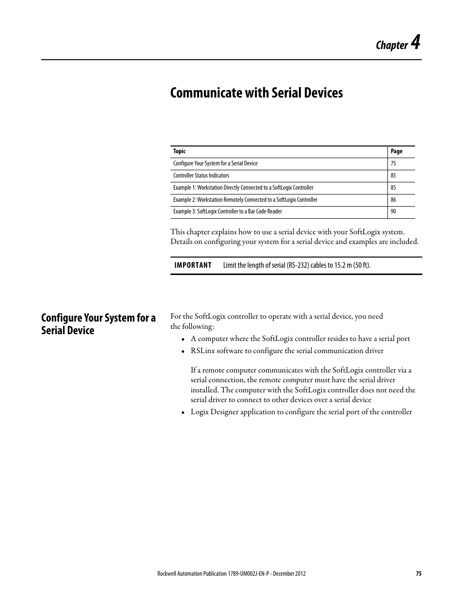 Communicate with serial devices, Configure your system for a serial device, Chapter 4 | Chapter | Rockwell Automation 1789-L10_L30_L60 SoftLogix 5800 System User Manual User Manual | Page 75 / 268