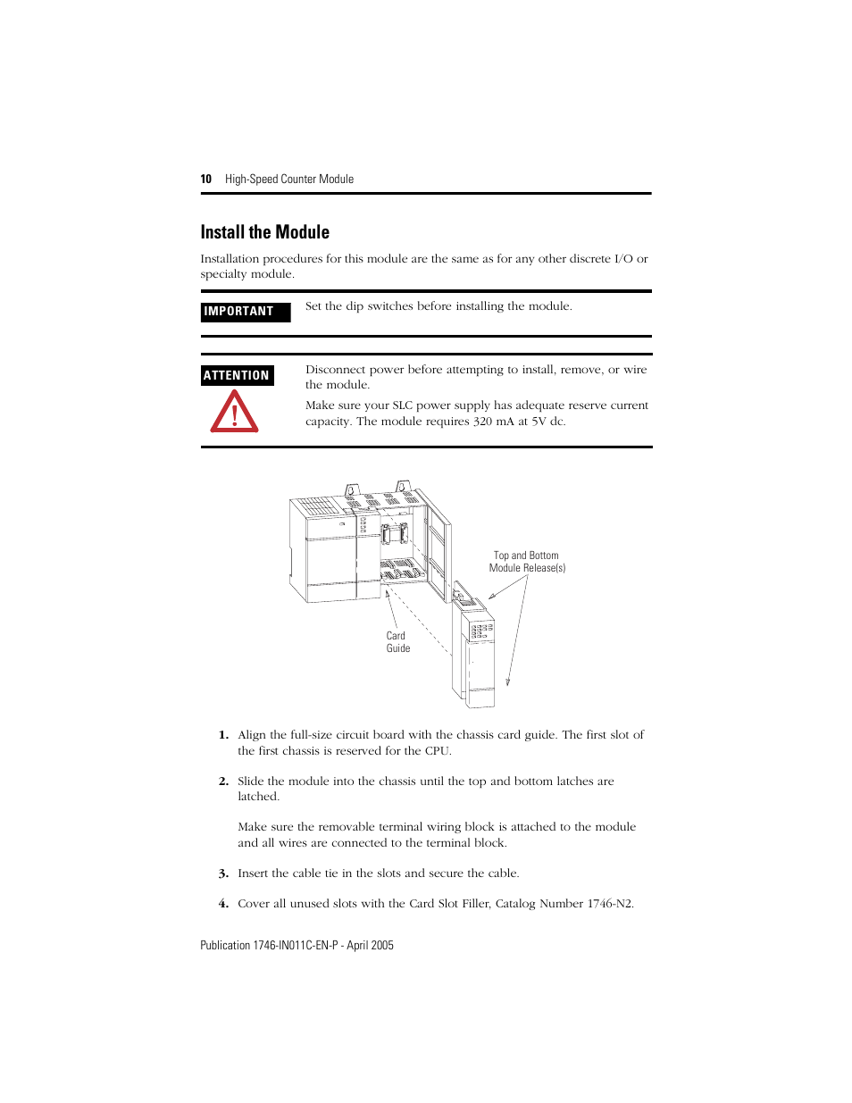 Install the module | Rockwell Automation 1746-HSCE High-Speed Counter Module Installation Instructions User Manual | Page 10 / 24