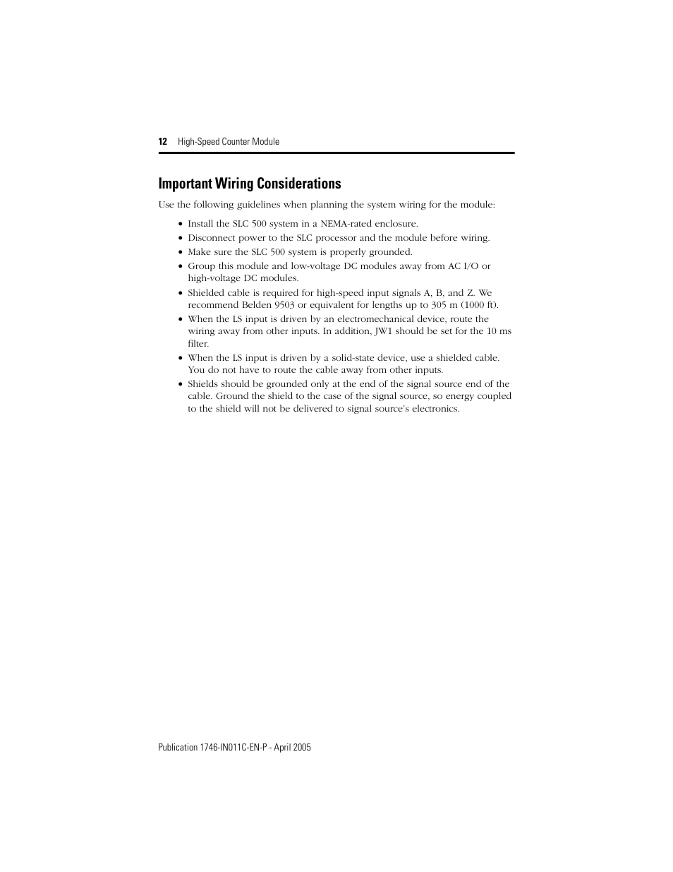 Important wiring considerations | Rockwell Automation 1746-HSCE High-Speed Counter Module Installation Instructions User Manual | Page 12 / 24