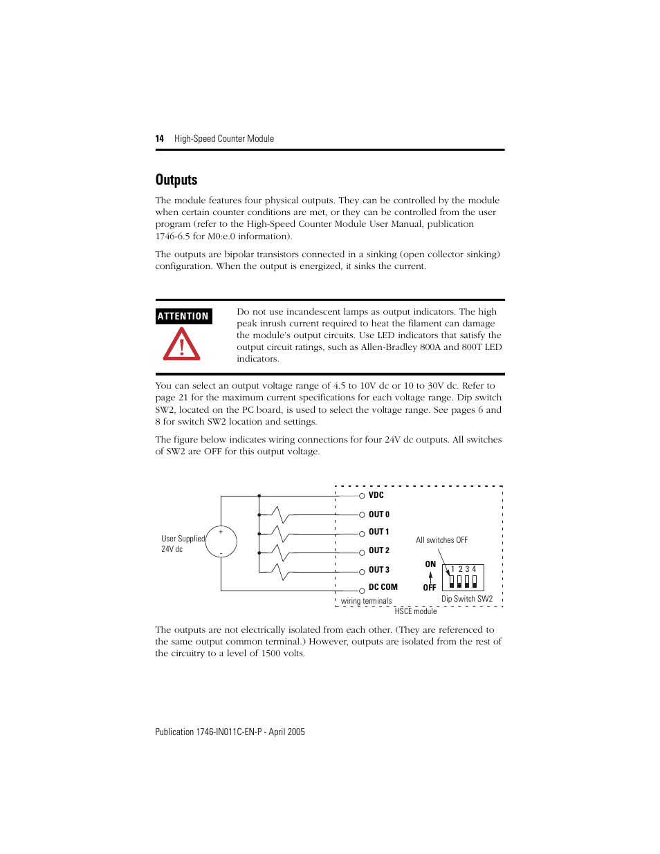 Outputs | Rockwell Automation 1746-HSCE High-Speed Counter Module Installation Instructions User Manual | Page 14 / 24