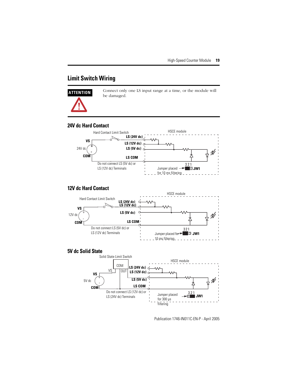 Limit switch wiring, 19 f | Rockwell Automation 1746-HSCE High-Speed Counter Module Installation Instructions User Manual | Page 19 / 24