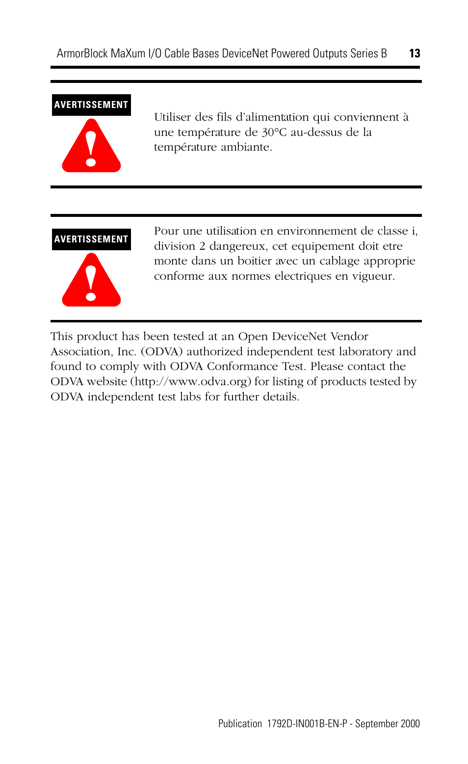 Rockwell Automation 1792D-CB18JP ArmorBlock MaXum I/O Cable Bases DeviceNet Powered Outputs Series B User Manual | Page 13 / 16