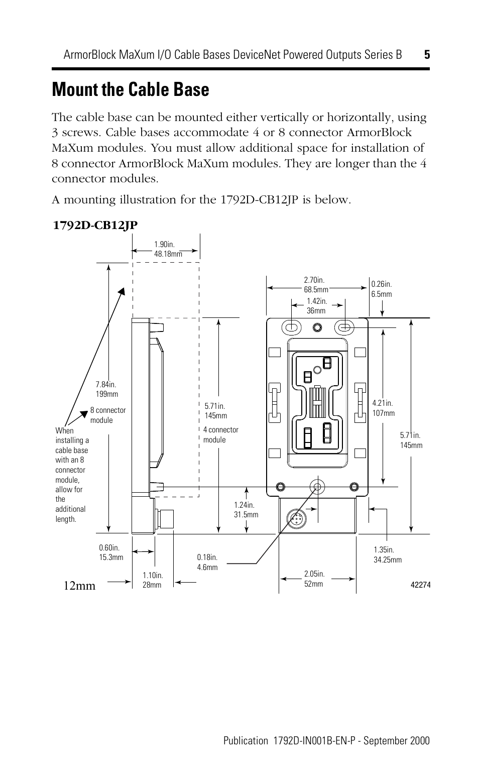 Mount the cable base | Rockwell Automation 1792D-CB18JP ArmorBlock MaXum I/O Cable Bases DeviceNet Powered Outputs Series B User Manual | Page 5 / 16