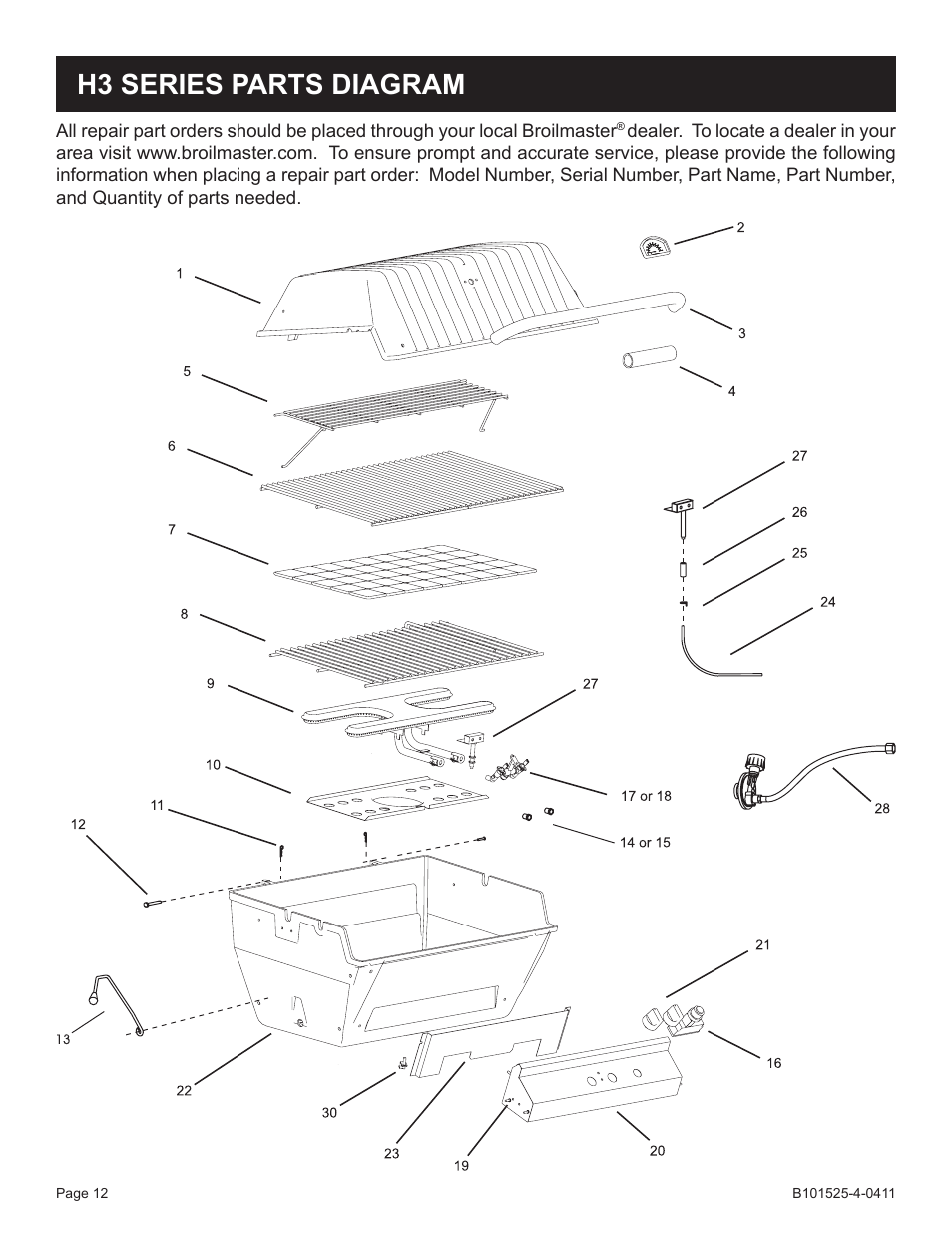 H3 series parts diagram | Broilmaster P3XN-1 User Manual | Page 12 / 52