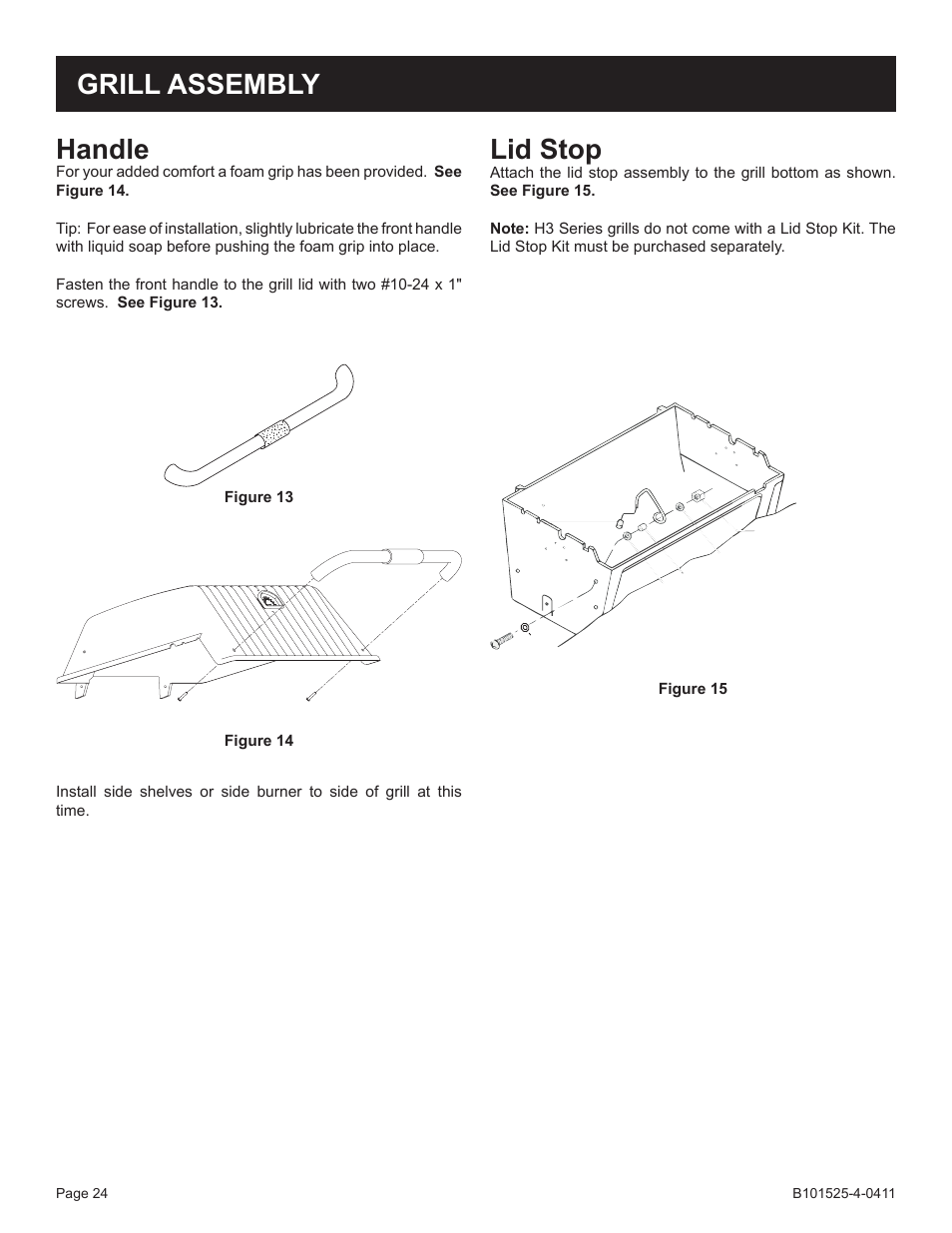 Handle, Lid stop, Grill assembly | Broilmaster P3XN-1 User Manual | Page 24 / 52