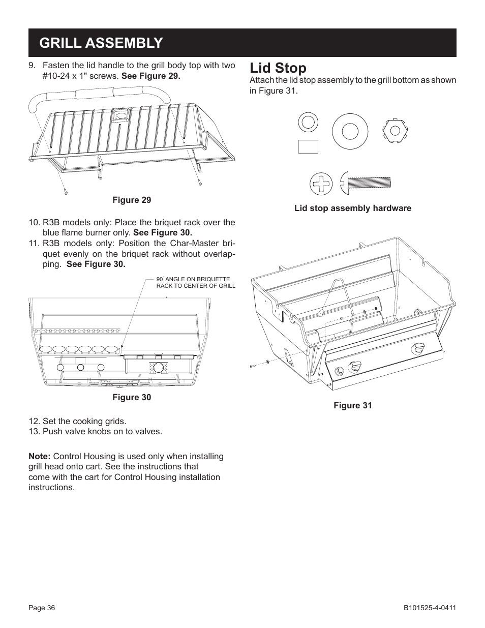 Lid stop, Grill assembly | Broilmaster P3XN-1 User Manual | Page 36 / 52