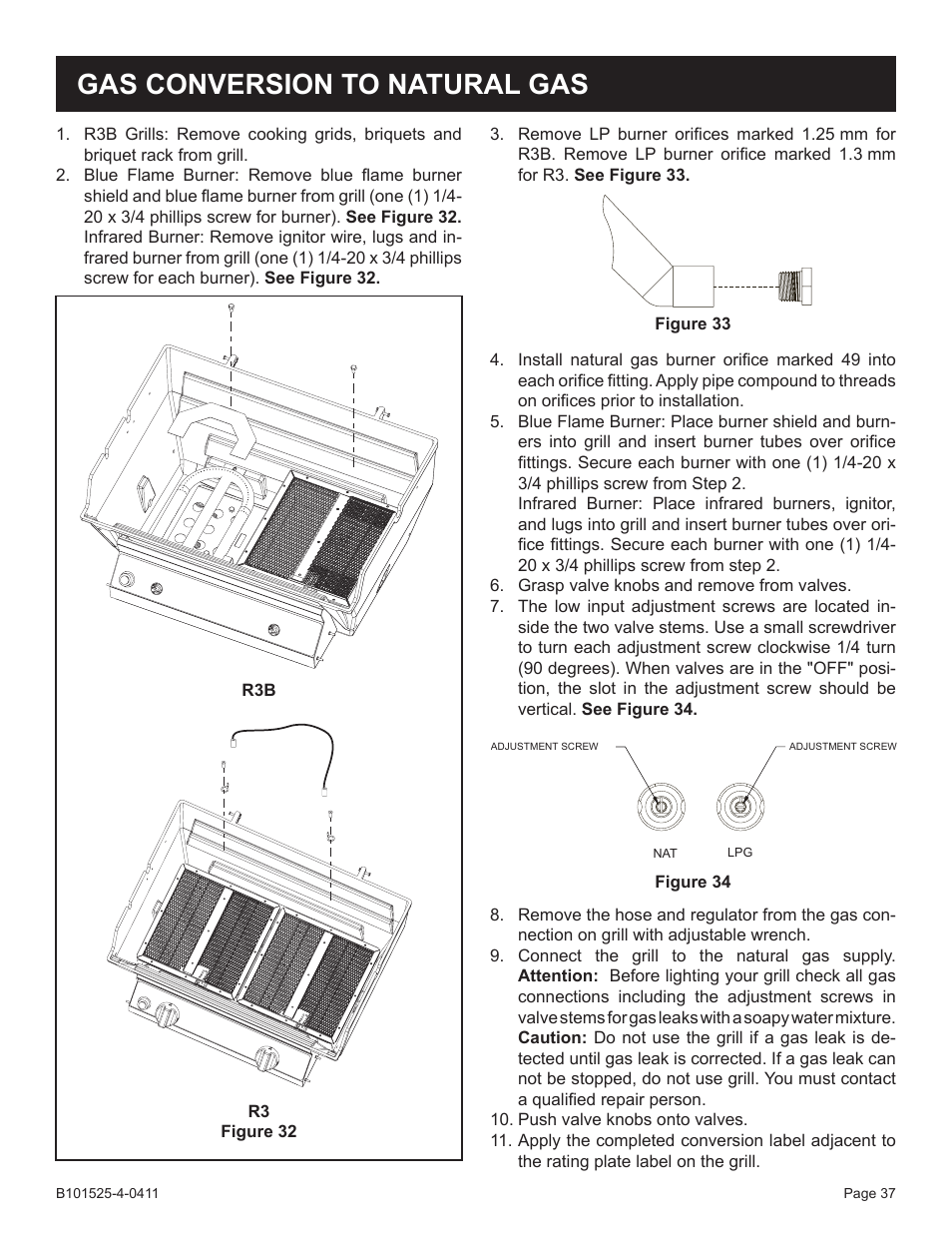 Gas conversion to natural gas | Broilmaster P3XN-1 User Manual | Page 37 / 52