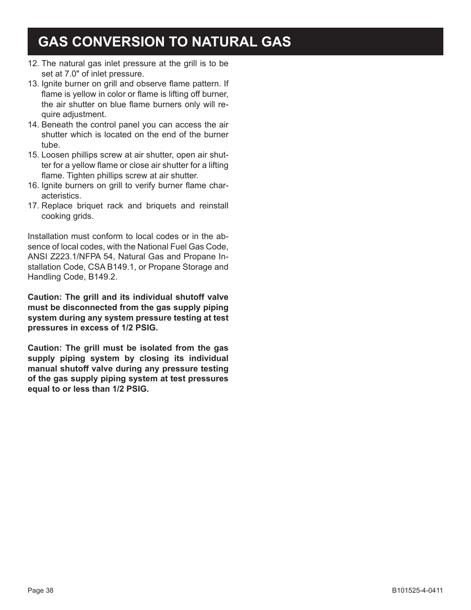 Gas conversion to natural gas | Broilmaster P3XN-1 User Manual | Page 38 / 52