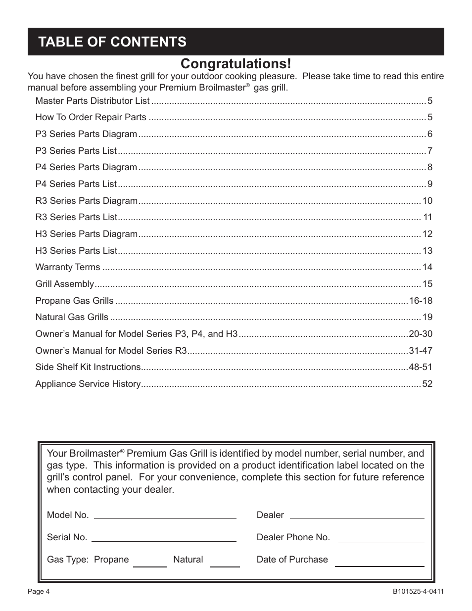 Broilmaster P3XN-1 User Manual | Page 4 / 52