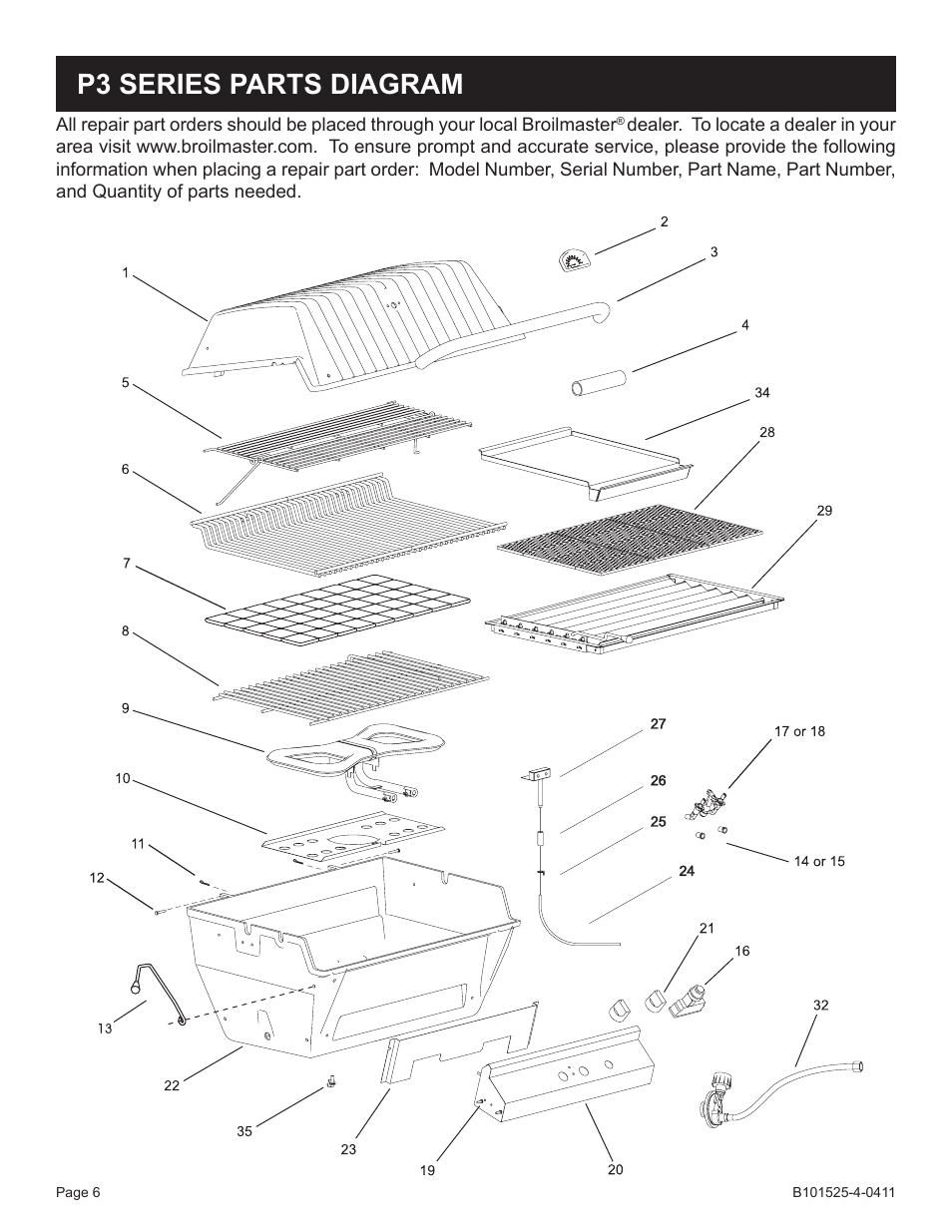 P3 series parts diagram | Broilmaster P3XN-1 User Manual | Page 6 / 52