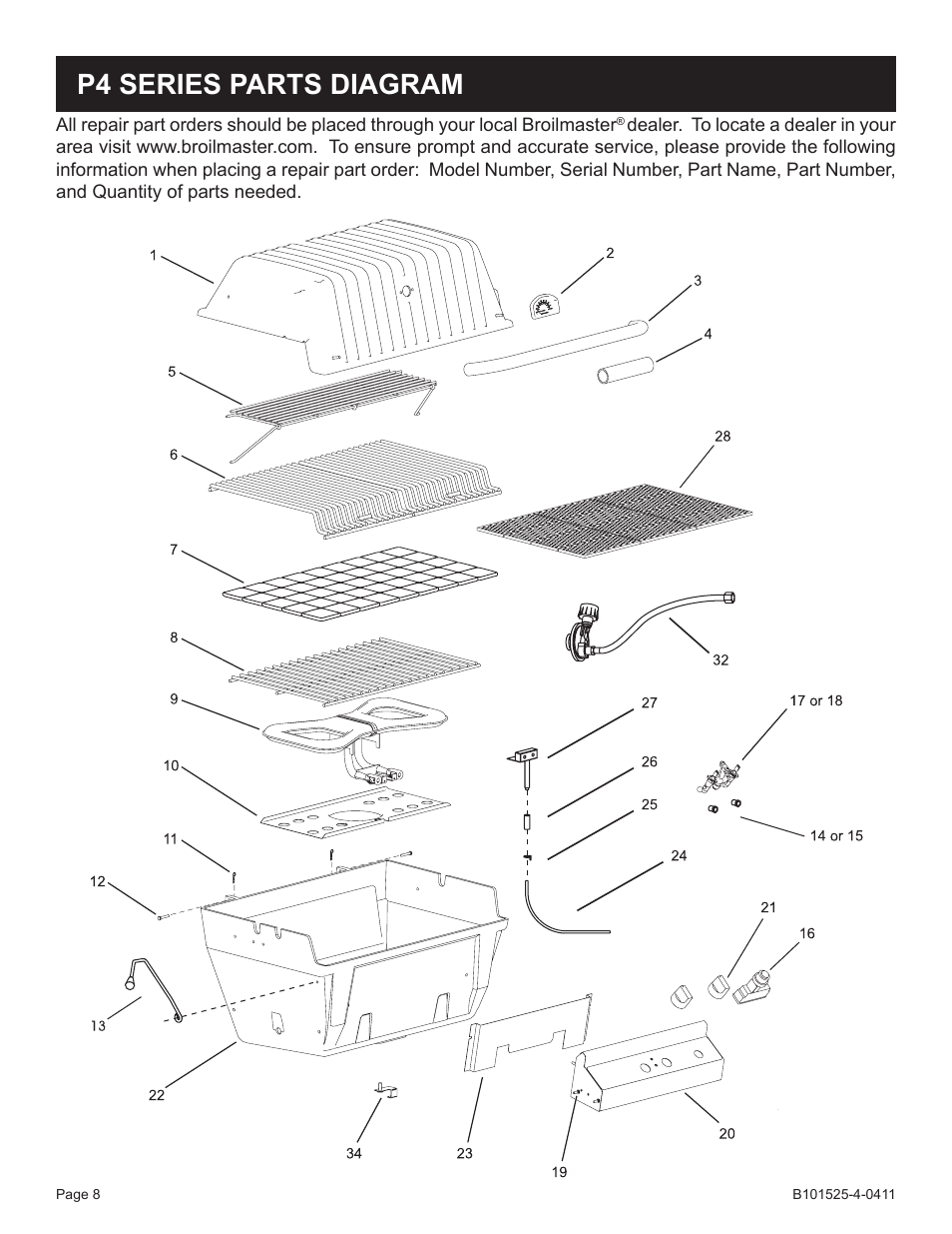 P4 series parts diagram | Broilmaster P3XN-1 User Manual | Page 8 / 52