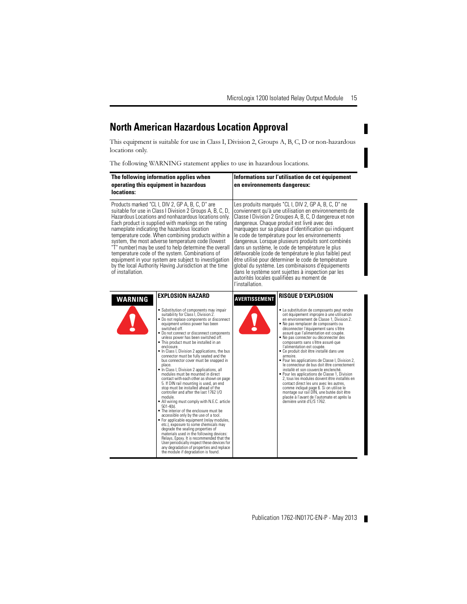 North american hazardous location approval | Rockwell Automation 1762-OX6I MicroLogix 1200 Relay Output Module User Manual | Page 15 / 16