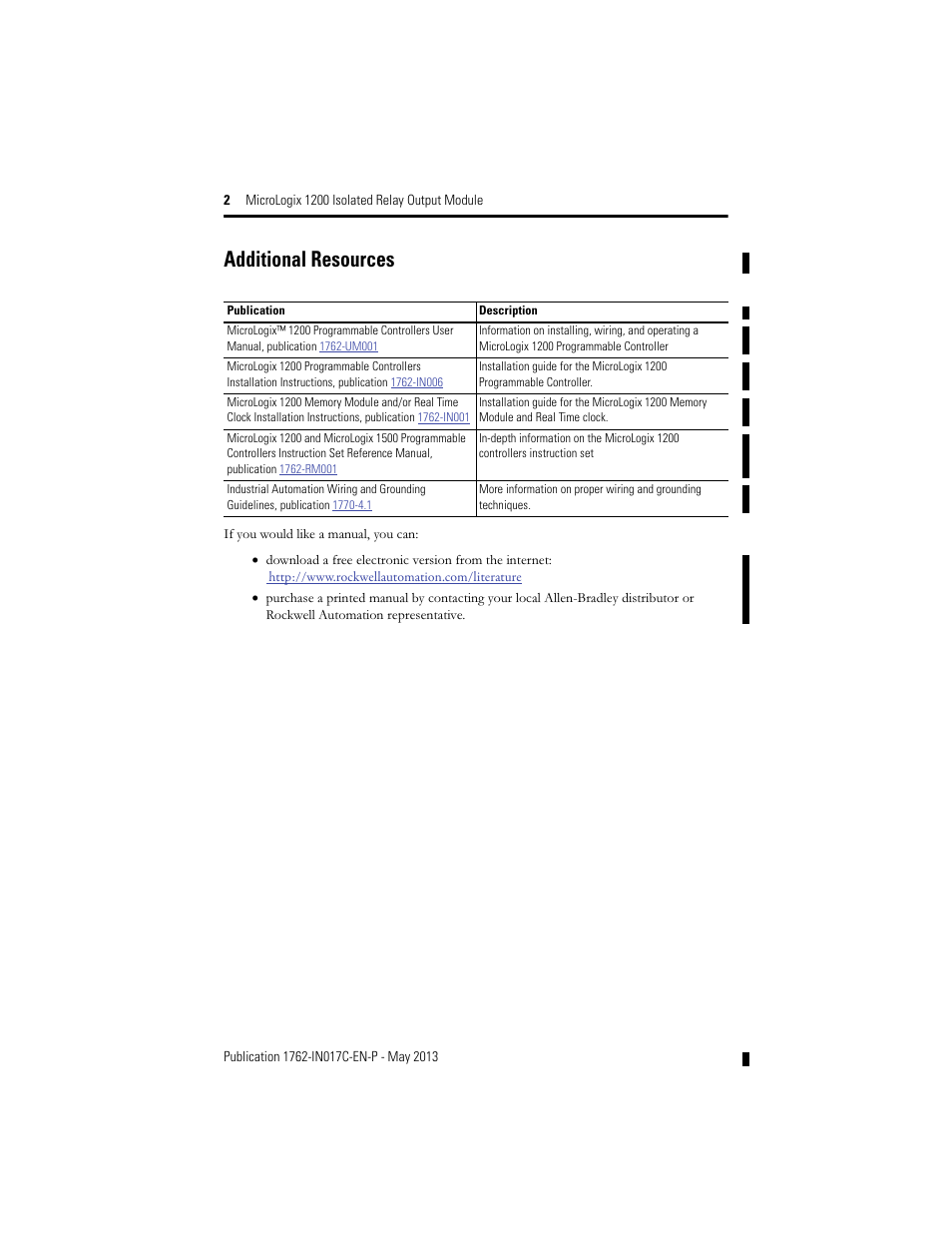 Additional resources | Rockwell Automation 1762-OX6I MicroLogix 1200 Relay Output Module User Manual | Page 2 / 16