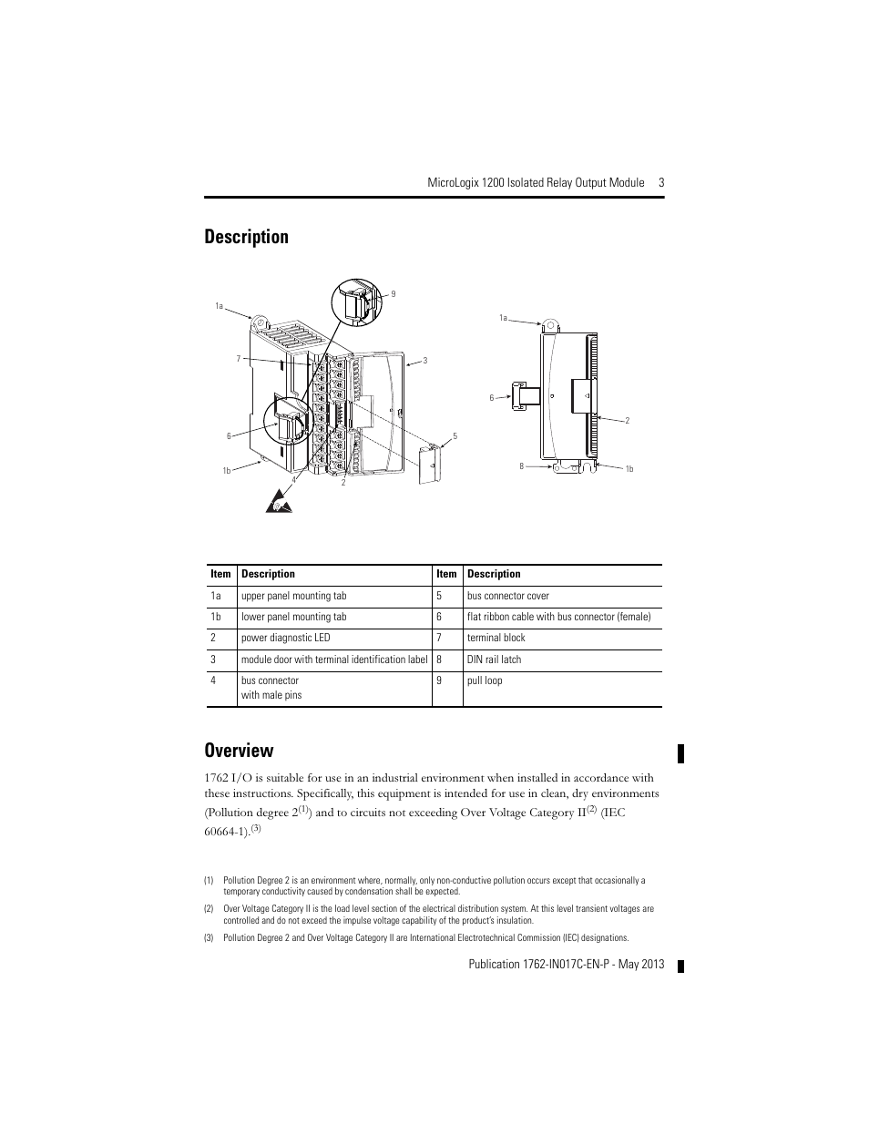 Description, Overview, Description overview | Rockwell Automation 1762-OX6I MicroLogix 1200 Relay Output Module User Manual | Page 3 / 16