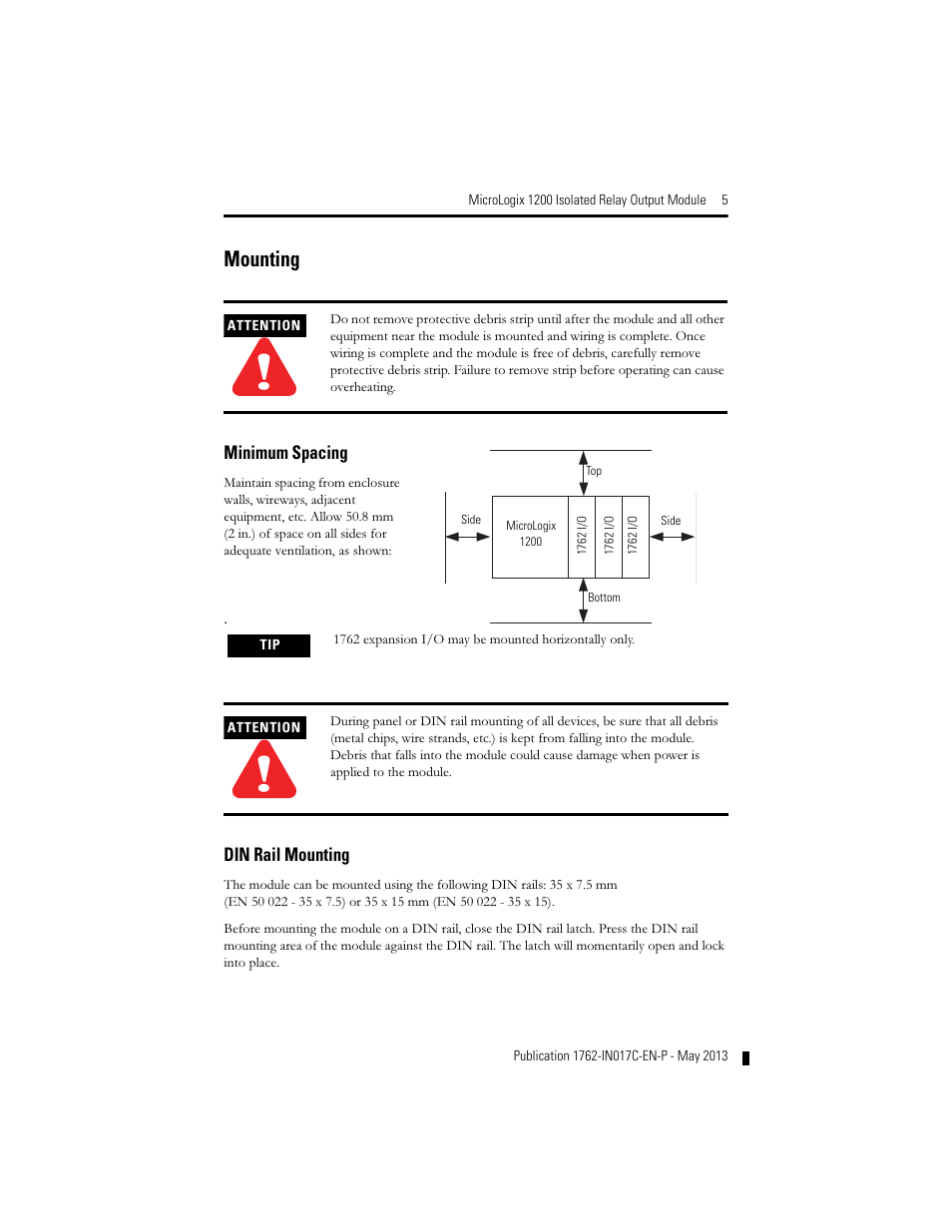 Mounting | Rockwell Automation 1762-OX6I MicroLogix 1200 Relay Output Module User Manual | Page 5 / 16