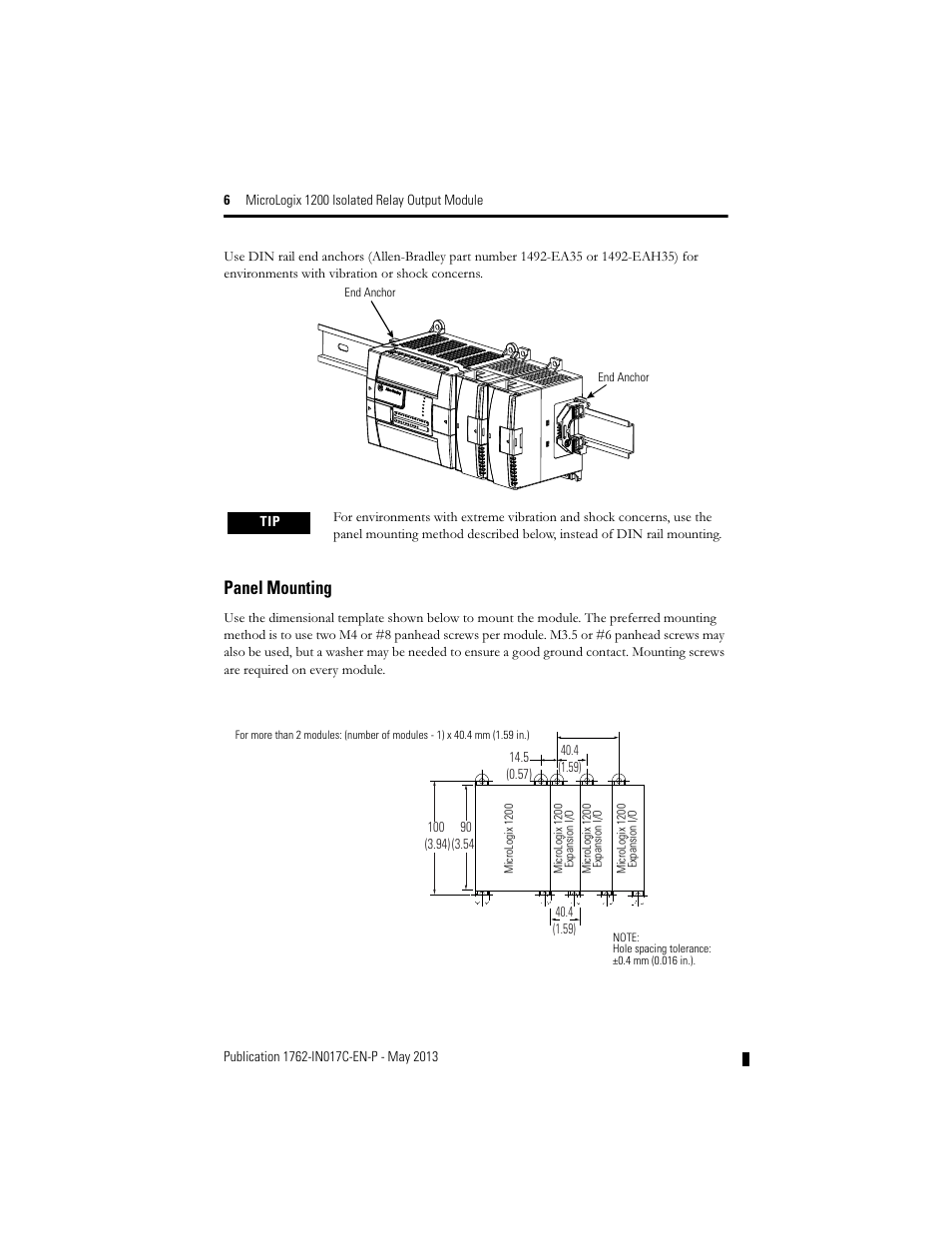 Panel mounting | Rockwell Automation 1762-OX6I MicroLogix 1200 Relay Output Module User Manual | Page 6 / 16