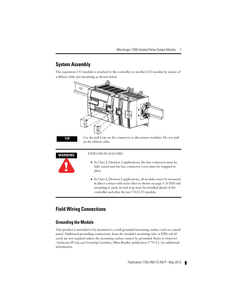 System assembly, Field wiring connections | Rockwell Automation 1762-OX6I MicroLogix 1200 Relay Output Module User Manual | Page 7 / 16