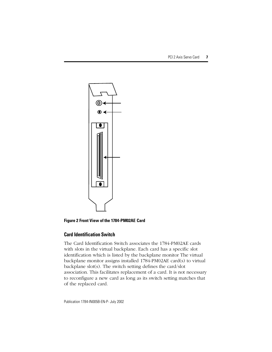 Card identification switch | Rockwell Automation 1784-PM02AE PCI 2 Axis Servo Card User Manual | Page 7 / 20