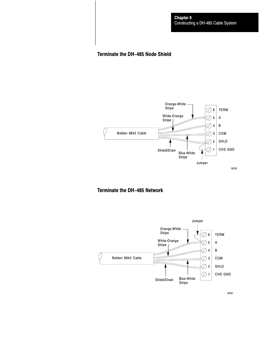 Terminate the dh-485 node shield, Terminate the dh-485 network | Rockwell Automation 1770 DH,DHII,DH485 CABLE User Manual | Page 112 / 128