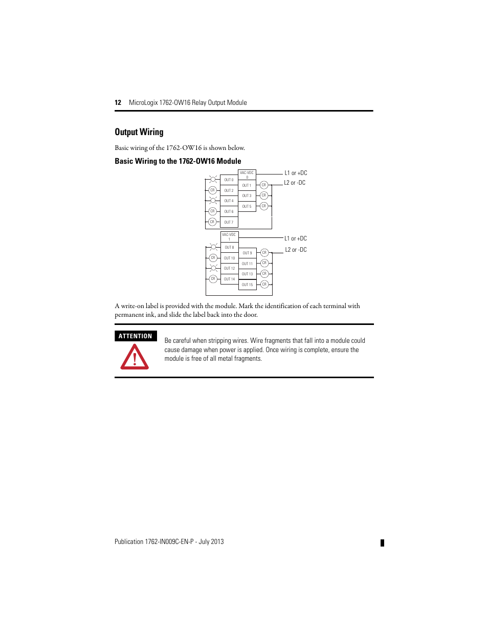 Output wiring | Rockwell Automation 1762-OW16 Relay Output Module User Manual | Page 12 / 20