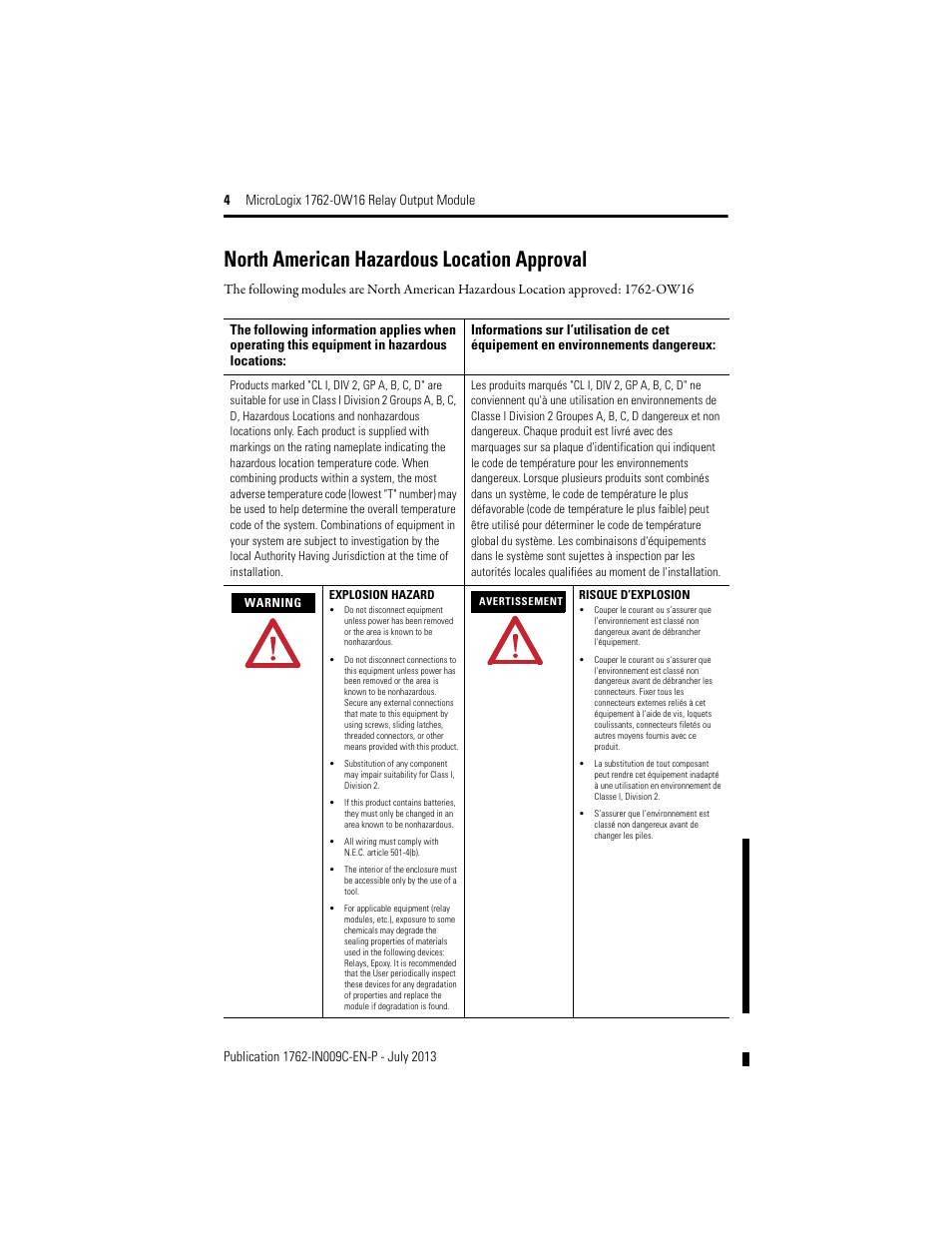 North american hazardous location approval | Rockwell Automation 1762-OW16 Relay Output Module User Manual | Page 4 / 20